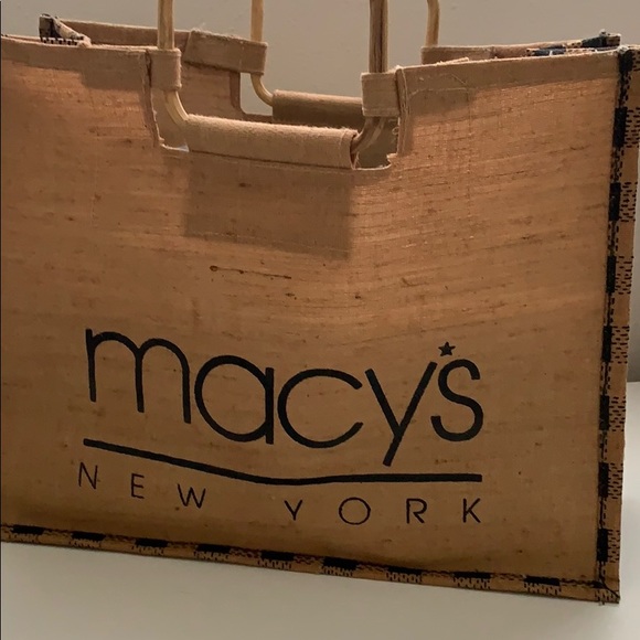 Jute/linoleum Macy's logo tote - Picture 2 of 9